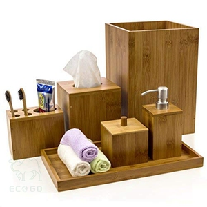 Set di accessori per il bagno in bambù con portaspazzolino portasciugamani <span class=keywords><strong>e</strong></span> portacarte - Product Image 2