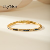 Bracelet tennis baguette en argent sterling 925 plaqué or avec zircone cubique bleue et blanche, bijoux et accessoires de mode pour hommes, OEM ODM