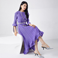 Haute qualité femmes élégantes grande taille tenue décontractée plissée mode Style ample irrégulière à volants Stretch confort Empire été