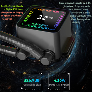 Pantalla de lente de PVC Digital negra de 360mm, enfriador líquido en tiempo Real <span class=keywords><strong>CPU</strong></span>/GPU, monitoreo de temperatura PWM, ventiladores en cadena 100% a prueba de fugas - Product Image 3