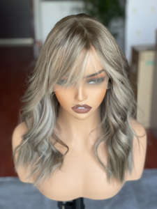 Peluca grande de encaje de pelo europeo de grado 12a de Instock, peluca con flecos frontales de encaje HD de color rubio ceniciento con forro de seda para mujer - Product Image 2