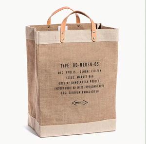 Sac en jute personnalisé imperméable avec poignée en cuir, sac de shopping en toile de jute - Product Image 2