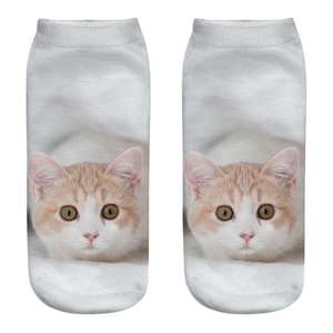 Kaus kaki pendek wanita, grosir pola kucing 3D lucu bercetak poliester seluruh bagian - Product Image 5