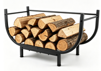 Cesto de Lenha de Ferro Forjado Preto Personalizado de Fábrica com Pernas, Suporte Alto para Armazenamento de Lenha para Jardim e Quintal - Atacado