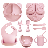 Assiette personnalisée en silicone pour enfants, avec fourchette, cuillère et bavoir, résistante aux chutes, pour aliments complémentaires