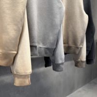Sweat-shirt 370g personnalisé avec logo, style rétro américain, en molleton brossé épais, couleur vieillie, col polo, demi-ouverture sur la poitrine