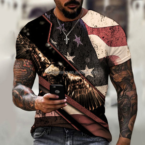 Camiseta AQTQ para <span class=keywords><strong>Hombre</strong></span> con Estampado 3D de Águila Calva y Bandera Americana Vintage - Camiseta Gráfica Patriótica de Cuello Redondo y Manga Corta Informal para Verano - Product Image 2