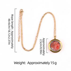 Mode couleur Tourmaline 25mm or rond en acier inoxydable pierre concassée boîte pendentif collier bijoux breloque collier personnalisé - Product Image 2