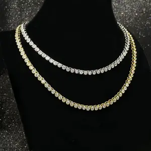 INS Popular Chain Hip Hop Gold Silver Iced Out Zircon Cz Bezel Tennis Necklace