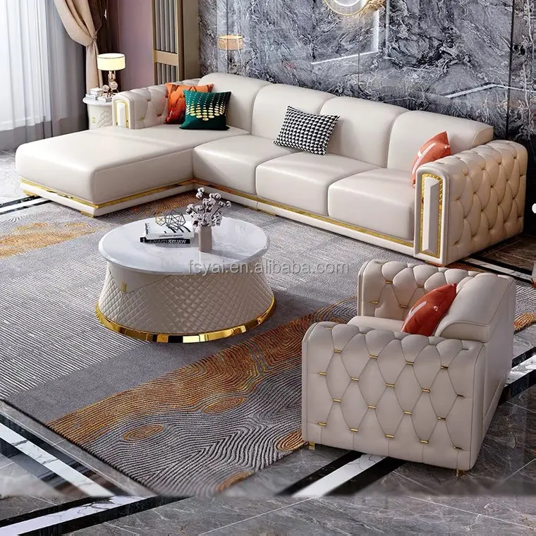 Conjunto de sofás de cuero alemán, muebles modernos modulares seccionales para sala de estar
