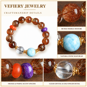Bracelet de perles mélangées en quartz noir naturel, agate rouge, larimar et quartz clair pour femme - Vente en gros de bijoux - Product Image 3