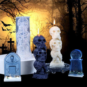 Y5060 Halloween Fantôme Citrouille Lanterne Squelette Béton Pierre Tombale Pierre Tombale Parfumé Savon Bougie Silicone Moule - Product Image 2