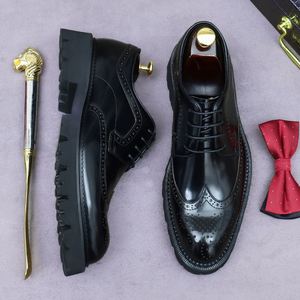 ASTON M.JAZZ 2025 Luxury Customized Men's Office Career Party Shoes English Carved <b>Pointed</b> Thick Soles Lace-Up Closure - Product Image 2