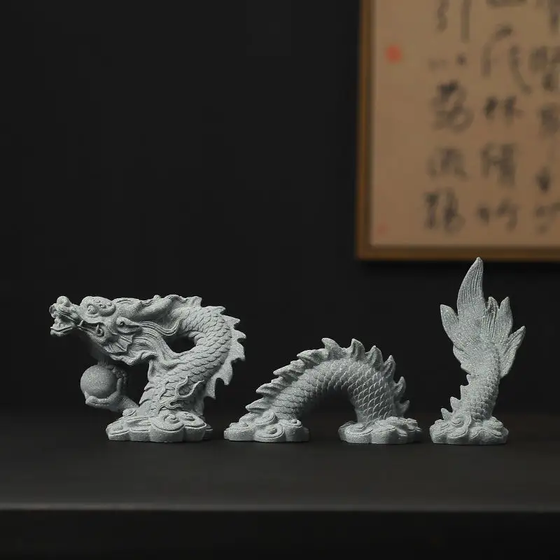 Dragon Loong auspicioso estilo chinês, micro paisagem do zodíaco, aquário de peixes, ornamentos pequenos, objetos antigos, artesanato artesanal