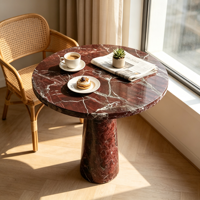 Luxuriöser Natürlicher Rosso Levanto Marmor Runder Couchtisch Minimalistischer Roter Beistelltisch Konische Basis Wohnzimmer Heim Villa Dekoration