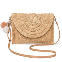 Bolsa de ombro de palha pom, moda de fábrica, bolsa de palha, envelope, carteira, artesanal, para o verão