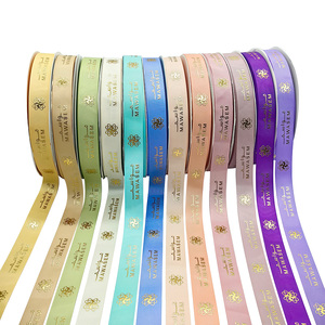Pita Satin Poliester dengan Logo Cetak Foil Emas Kustom, Pita Grosgrain untuk Dekorasi - Product Image 2