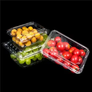 Custom Clear Transparant Food Container Pet Wegwerp Plastic Clamshell Groente Fruit Verpakking Voor Druif Lychee Cherry