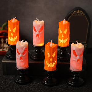 Bougie LED d'Halloween en plastique orange, alimentée par piles, lampe à bougie lumineuse, décoration de table, décoration de fête - Product Image 4