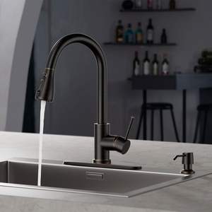 Grifo de Cocina Clásico Moderno, Negro Mate, Acero Inoxidable, Rociador Extraíble, Doble Manija, Montaje en Encimera, 1 Orificio - Product Image 6