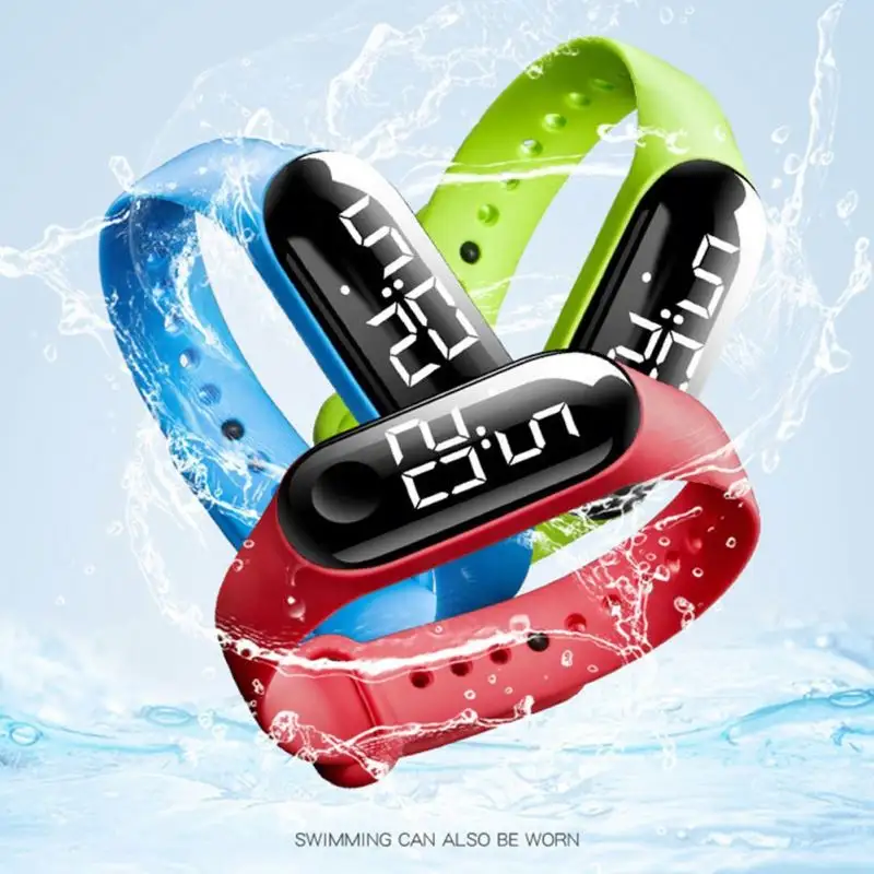 Factory Smart Bracelet Children Kids Solid Color Adjustable Strap LED Digital Electronic Wrist Watch Waterproof and multicolor