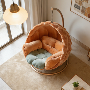 Fauteuil suspendu confortable en peluche Teddy Fleece, fauteuil pivotant en forme de cocon, hamac intérieur, meubles de chambre à coucher, esthétique, fauteuil à bascule doux en forme d'œuf - Product Image 4