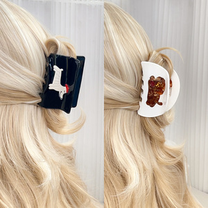 Fermaglio per capelli coreano in acetato bianco crema con design simpatico cane e gatto, fermaglio a squalo, nuovo arrivo per capelli semi-arricciati, accessori per capelli - Product Image 4