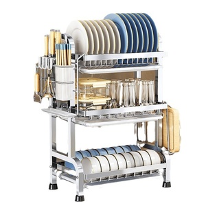 Nuevo estante de secado de platos de <span class=keywords><strong>2</strong></span> niveles, tabla de cortar, soporte para vajilla, almacenamiento de cocina, estante de almacenamiento de platos de acero inoxidable de tres capas - Product Image 5