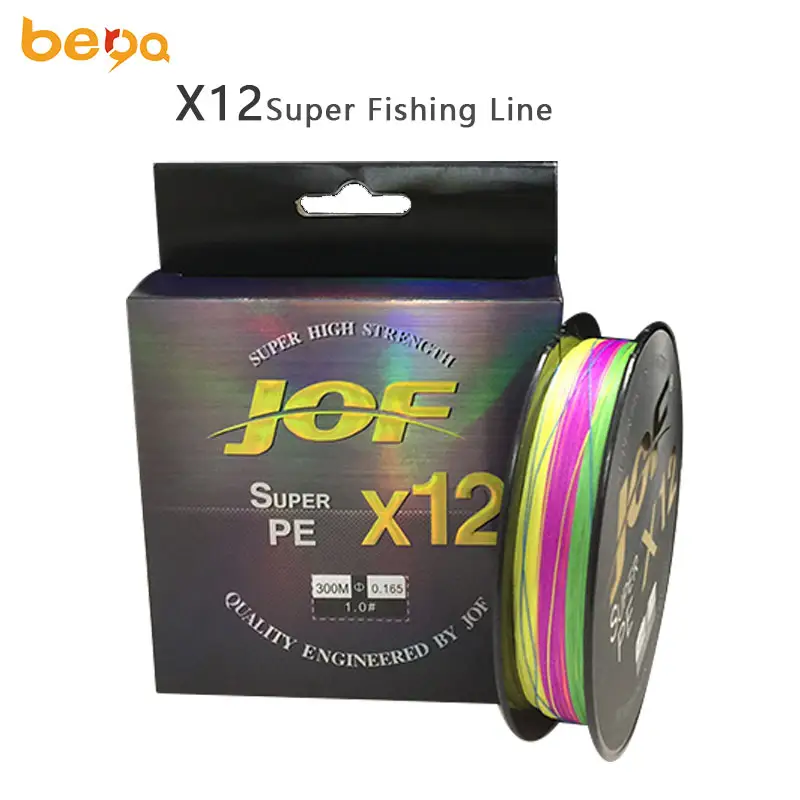 JOF X12 300m PE קלועה דיג קו 12 קווצות צבעים Multifilament ארוך קו דיג