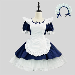 Classic Angel Maid Dress Navy Blue White Tulle Petticoat Cosplay Costume For Anime Role Play - Product Image 1