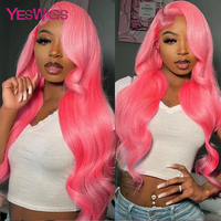 Perruque Lace Front HD 13x6 Rose Clair en Cheveux Humains Bruts, 30 Pouces, Ondulée, Pré-Pluckée