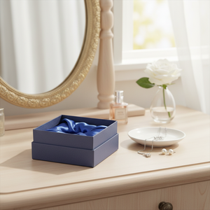 Scatola portagioie blu 12X12X5 cm con rivestimento in raso per Art 8056 - Product Image 3