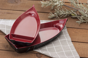 Assiette de service incassable durable Snack Sushi Sashimi Ventes heureuses <span class=keywords><strong>Bateau</strong></span> en plastique mélamine rouge et noir écologique - Product Image 2
