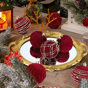 Hanging Xmas Tree <b>Bulbs</b> Tree Balls <b>Red</b> Velvet Christmas Tree Ornaments Flocked Christmas Ball Decor - Product Image 4