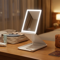 Miroir de maquillage pliable à LED, miroir de maquillage rechargeable, tactile, à intensité variable, 3 couleurs de lumière, miroir cosmétique portable pour chambre à coucher