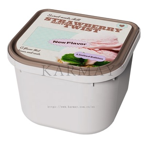 Envases de plástico vacíos de 2 litros para helado/gelato de 1.8 cuartos con tapas y cierre de seguridad IML en la parte superior con forma de medio corte. - Product Image 2