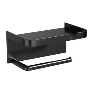 Porte-papier toilette mural Shang Naisi avec étagère pour téléphone, pas de perçage nécessaire, design rectangulaire noir moderne - Product Image 2