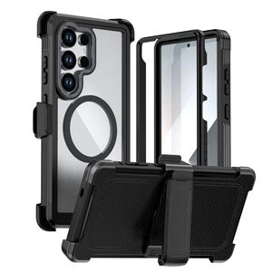 Étui magnétique transparent pour Samsung Galaxy S26 Ultra S25 Ultra S24 Plus avec clip ceinture et cadre avant, <span class=keywords><strong>coque</strong></span> de téléphone robuste - Product Image 1