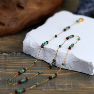 French Vintage <b>Glass</b> <b>Wine</b> <b>Red</b> Contrast Handmade Beaded Necklace for Women's Summer Versatile Neckchain - Product Image 3