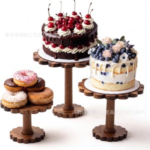 Estante de madera para postres, soporte giratorio para exhibición de pasteles, para fiestas, cumpleaños, almacenamiento de aperitivos, redondo, multicapa, 1 unidad - Product Image 1