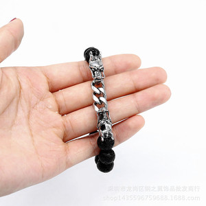 ยูนิคสร้อยข้อมือหินภูเขาไฟ 10 มม. ลูกปัดสีดำทิเบตเงินมังกรเข็มกลัดเครื่องประดับสำหรับทุกเพศแฟชั่นสร้อยข้อมือโซ่ - Product Image 3