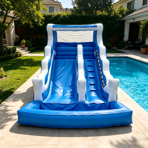 Tobogán Inflable Comercial Azul y Blanco para Eventos de Verano, Tobogán Acuático Gigante de Doble Carril con PVC Resistente - Product Image 1