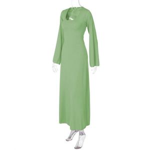 Manches longues manches <span class=keywords><strong>pagode</strong></span> couleur unie mode tricoté jupe longue ample jupe de fête cravate femme - Product Image 6