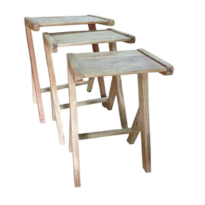 Tabouret gigogne en bois de manguier massif au design industriel vieilli pour maison de style farmhouse, bureau, salon et chambre - Product Image 1