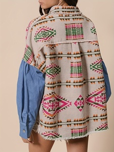 Chaqueta Vintage de Otoño, Elegante, con Parches de Mezclilla, Estampado <span class=keywords><strong>Azteca</strong></span>, Cierre de Botón, Camisa <span class=keywords><strong>Azteca</strong></span> para Mujer - Product Image 2