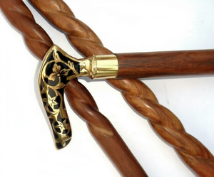 Canne de marche vintage en bois avec poignée en laiton torsadée, motif floral fait main, pour cadeau et décoration intérieure - Product Image 1