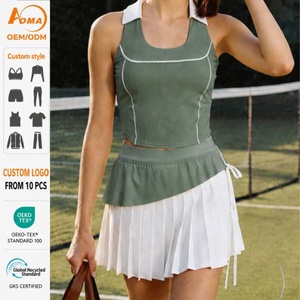 Ensemble de sport pour femmes Aoyema, col en U, avec doublure antidérapante, séchage rapide, tenue de padel, ensemble jupe de sport pour femmes - Product Image 1