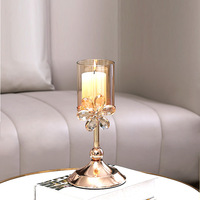 Lot de 3 bougeoirs en cristal en forme de verre à vin, base dorée électroplaquée, transparents, couleur ambre, pour dîner romantique