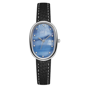 Elegante Reloj de Cuarzo para Mujer, Estilo Ligero y Lujoso, Esfera Ovalada de Nácar, Correa de Cuero con Textura de Lichi, Reloj de Nicho Resistente al Agua - Product Image 6