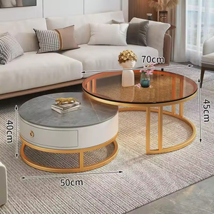 Table basse moderne en dalle <span class=keywords><strong>de</strong></span> roche et verre avec structure métallique, design <span class=keywords><strong>de</strong></span> luxe léger <span class=keywords><strong>de</strong></span> petite taille pour salon - Product Image 4